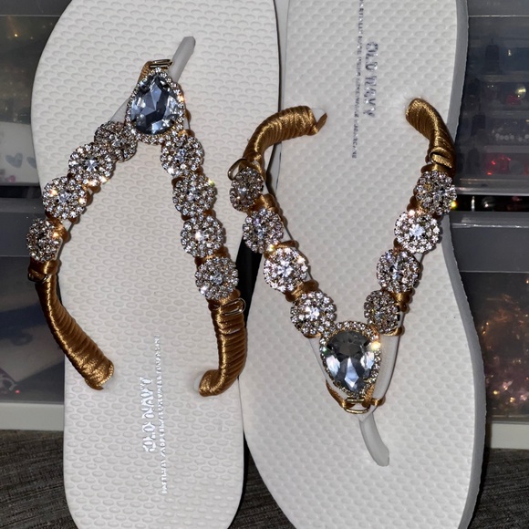 Crystal Beach Flip Flops/sandals, Rhinestone Bling Shoes Size 5 1/2- 6 Old Navy - Picture 8 of 15